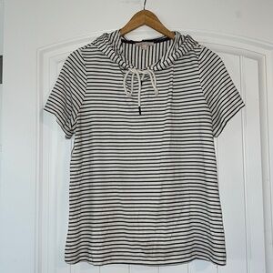 Skies Are Blue Striped Eyelet Back Hoodie Top Medium